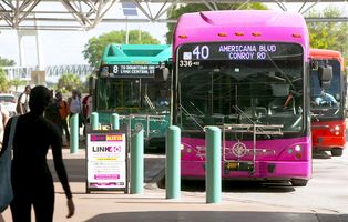 Lynx busses line up at the downtown Orlando transfer hub.